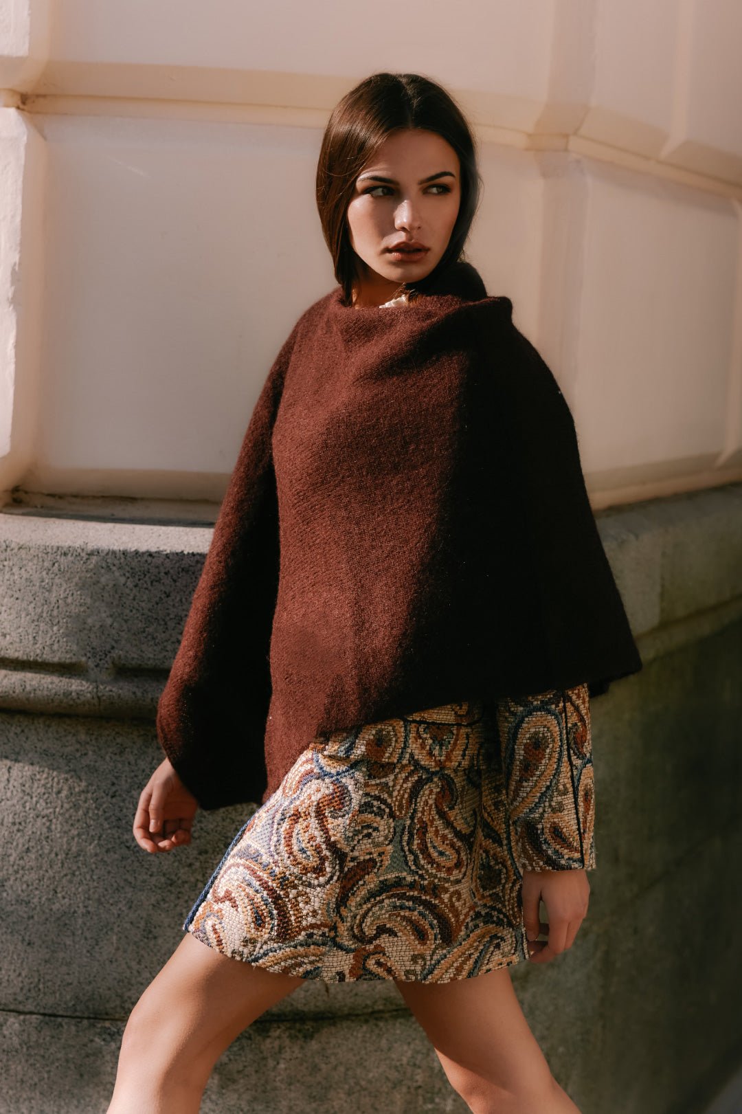 Brown MOHAIR Poncho for Women - BIMANI