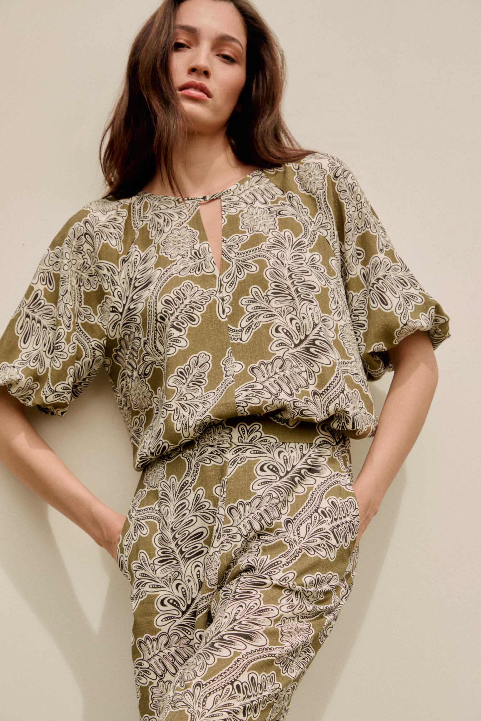 Blusa SAÚCO Print Khaki - BIMANI