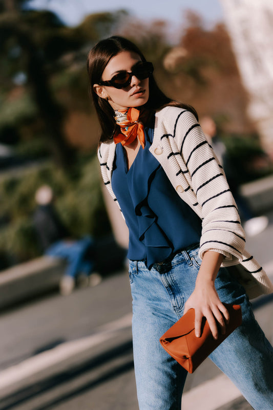 Cardigan SILAS Rayas Azul - BIMANI