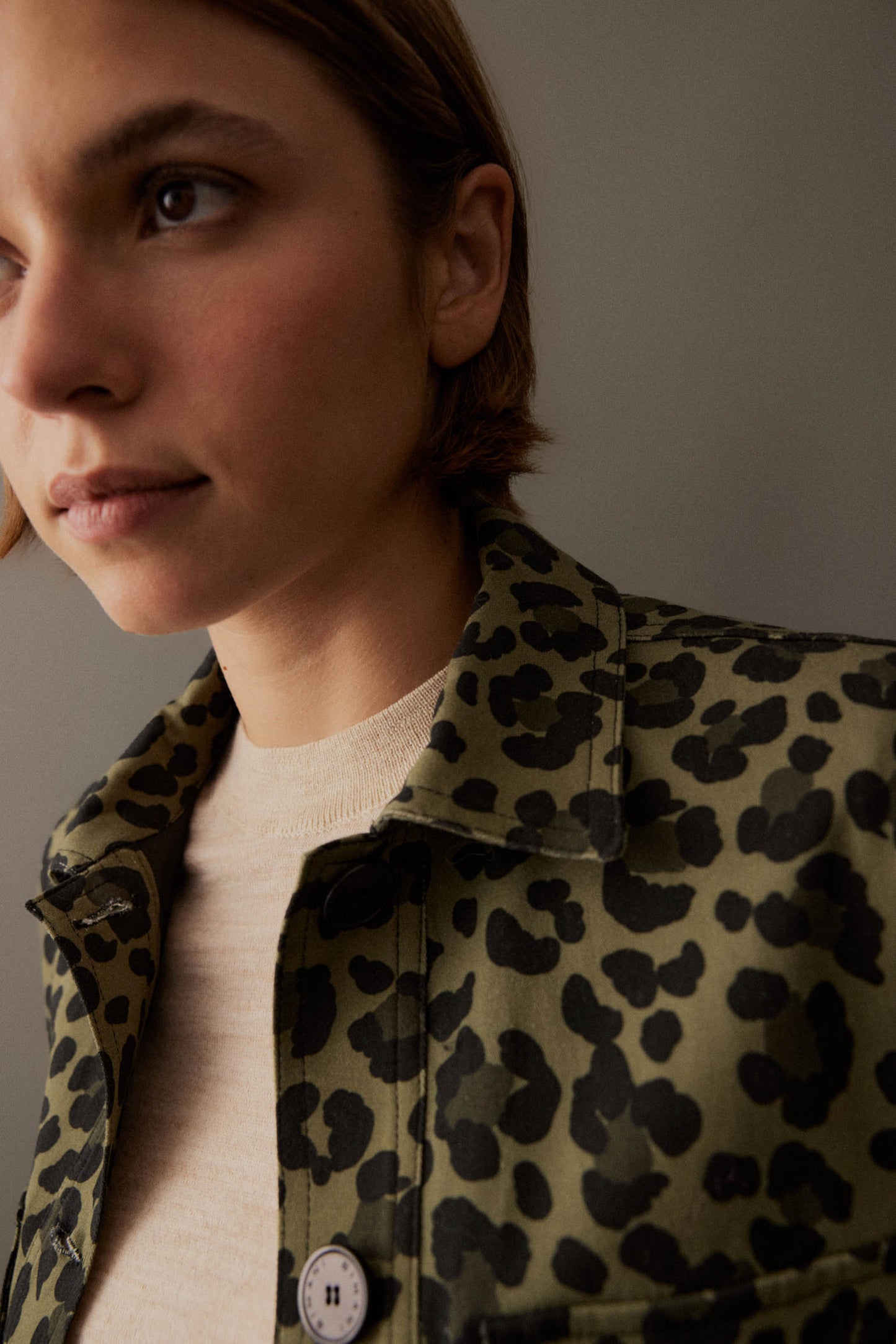 Chaqueta PERDI Animal Print Khaki