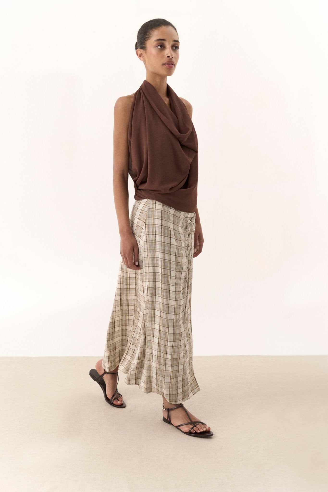 Falda BELLARIA Cuadros Camel - BIMANI