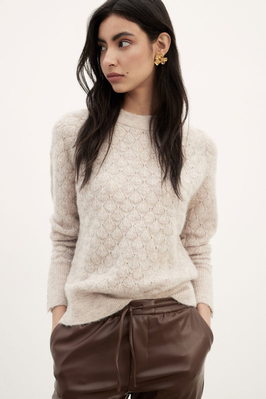 BROOKSIDE POINTELLE Sweater Camel