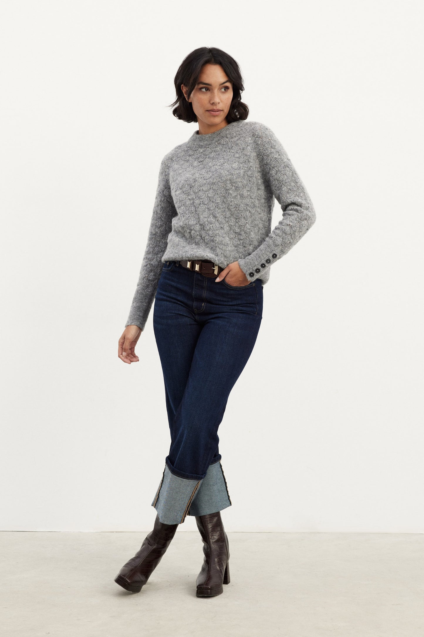 BROOKSIDE POINTELLE Gray Sweater