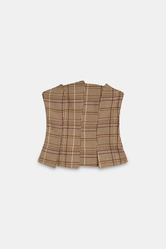 Top ANGIE Cuadros Beige