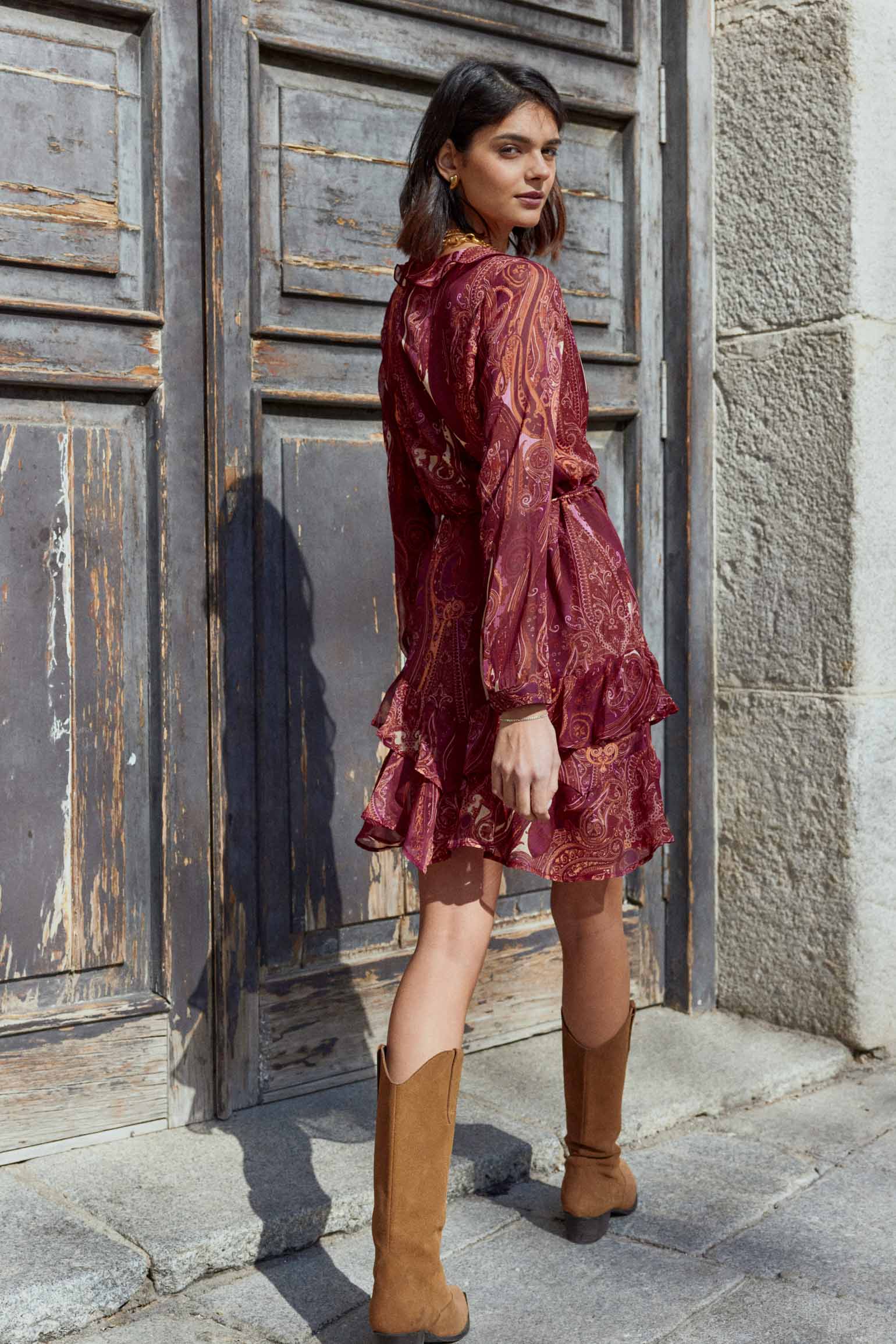 Vestido CASSIS Print Burgundy - BIMANI