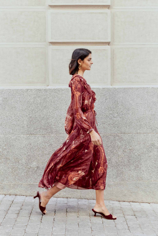 Vestido GRASSE Print Burgundy - BIMANI