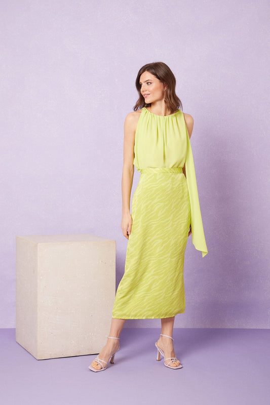 OKALOOSA Skirt Lime Print Satin